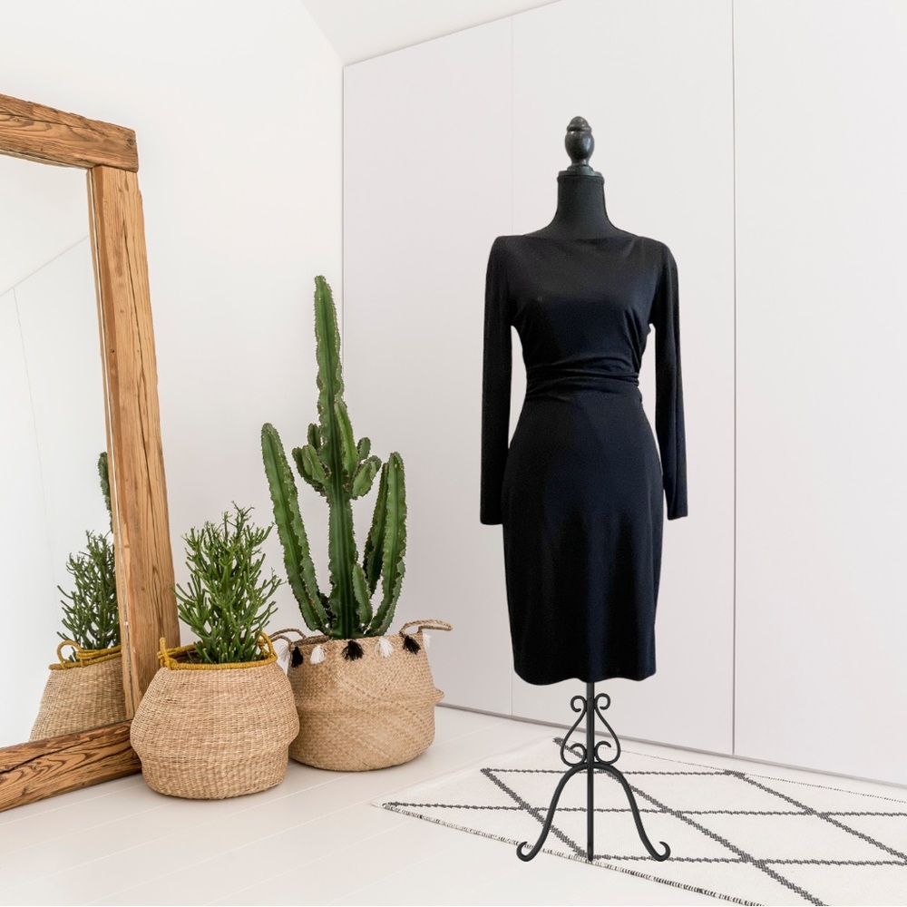 David Meister Long Sleeve Ruched Waist Dress